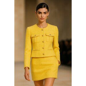 J.Crew Yellow Tweed Cropped Jacket 18 Women Classic Chanel Style Button Front